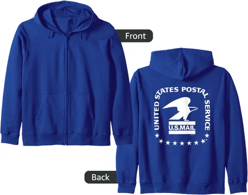 Vista 6 de USPS - Sudadera con capucha y cremallera con sello de correo aéreo de, Gris Negro