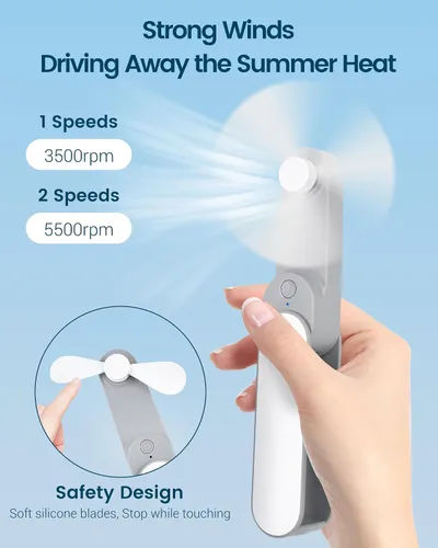 Vista 4 de 3 mini ventiladores de mano a granel, rotación de 360° potente ventilador personal portátil [8-17 horas de trabajo], ventiladores de pestañas