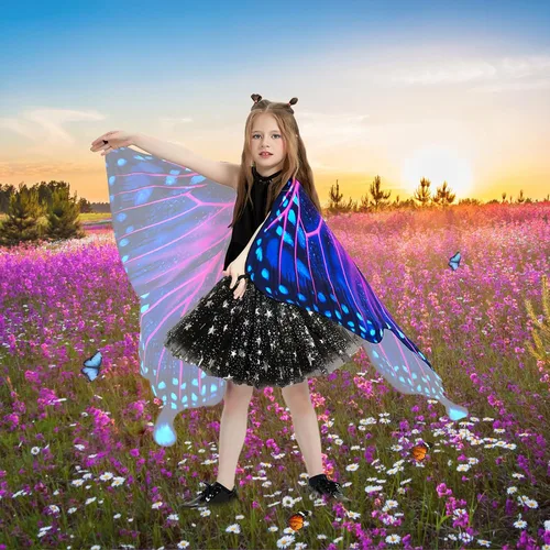Vista 4 de Butterfly Costume Halloween Costumes for Girls Kids, Butterfly Wings Costume Cape Shawl for Girls Fairy Wing