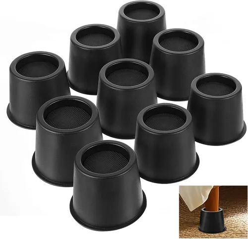 Vista 8 de 9 elevadores de cama redondos, elevadores de cama resistentes, bloques de elevación de muebles de 4 pulgadas, elevadores negros con almohadillas