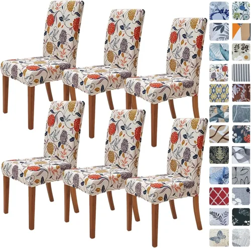 Vista 29 de SPRINGRICO Juego de 4 fundas para sillas de comedor, fundas elásticas para sillas de comedor, de elastano lavables, fundas para sillas Parsons