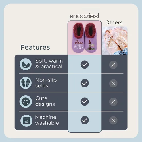 Vista 4 de Snoozies - Calcetines tipo pantuflas combinables, pantuflas de casa para mujer, calcetines mullidos, diseños de animales