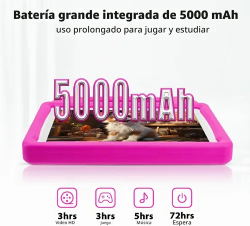 Vista 7 de Tablet Android de 10 pulgadas, Android 15 Kids Tablet, A523 Octa-Core, 8GB+64GB, 1TB expandible, WiFi 6 (2.4G+5G), funda EVA con soporte, rosa