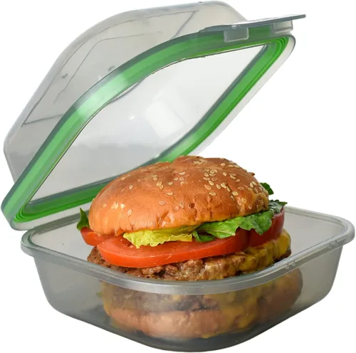 Vista 10 de MyGo Container - Contenedor pequeño de 3 compartimentos para llevar, 8" x 8" x 2-1/2", reutilizable, apto para microondas, certificado NSF
