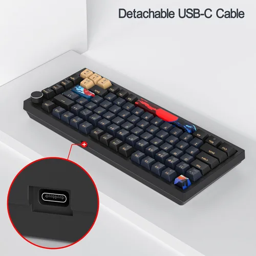 Vista 6 de BlueSamurai 75% Teclado mecánico con cable para juegos - Intercambiable en caliente, interruptor rojo, retroiluminado RGB de 82 teclas TKL