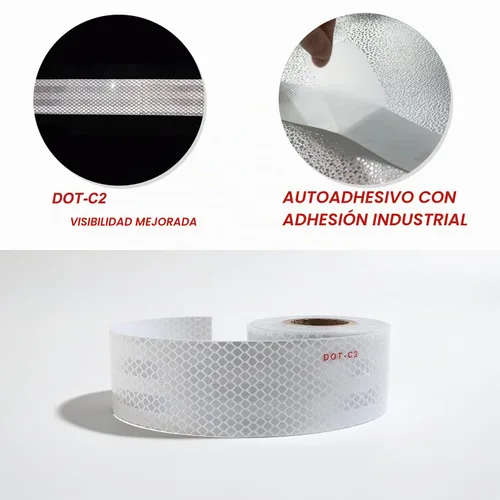 Vista 2 de Cinta reflectante DOT-C2, cinta reflectante blanca plateada de 2 pulgadas x 30 pies, impermeable, cinta de seguridad de visibilidad, cinta Blanco
