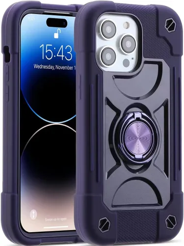 Vista 11 de MARKILL Funda compatible con iPhone 14 Pro de 6.1 pulgadas con soporte de anillo integrado, protección contra caídas de grado militar, carcasa Palta