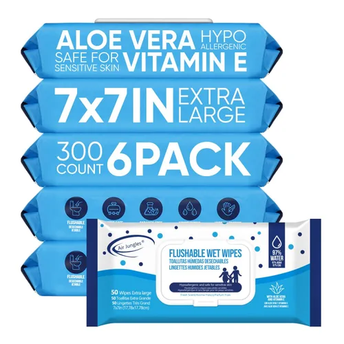 Vista 8 de Air Jungles Toallitas desechables de 150 unidades para adultos y niños, XL de 7 x 7 pulgadas con aloe vera y vitamina E para piel sensible