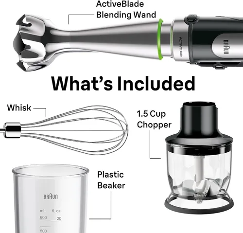 Vista 7 de Braun MultiQuick MQ7025X Batidora de mano, mezcla más rápida y fina Hand Blender,Blender For Smoothies,Electric Whisk,Stick Blender With Chopper
