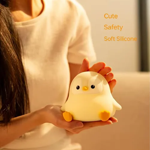 Vista 5 de Luz Nocturna de Pingüino para Niños, Linda Lámpara de Pingüino de Silicona para Guardería, Lámparas de Noche Regulables y Esponjosas al Toque