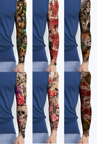 Vista 7 de Pinone Tatuaje temporal de brazo completo para hombre y mujer L19"xW7"(12 hojas)