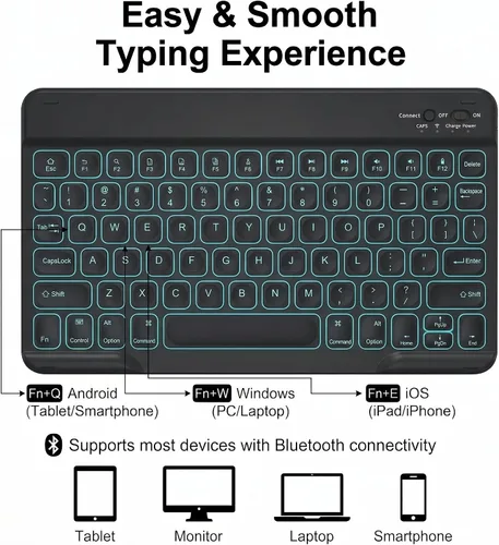 Vista 3 de Funda de teclado retroiluminada para iPad de 9.7 pulgadas 2018 (6ª generación) / iPad 2017 (5ª generación) / iPad Air 2/1, teclado inalámbrico Negro