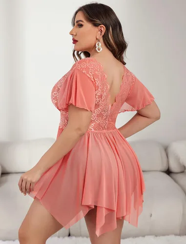 Vista 4 de Avidlove Lencería de encaje floral para mujer, talla grande, ropa de dormir de malla con escote en V profundo