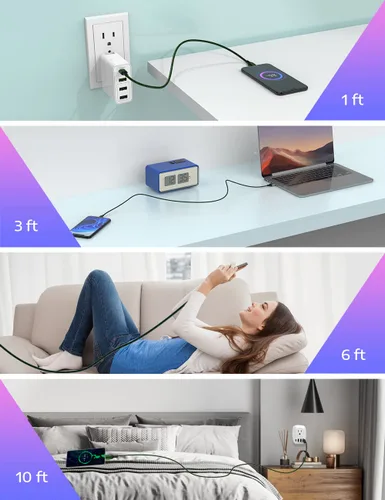 Vista 7 de JIUWFOX Paquete de 3 cables USB C a USB C de 10 pies de carga rápida de 60 W para iPad Pro/Air/mini, iPhone 17/17 Pro/17 Pro Max, Galaxy S25 S24 A56
