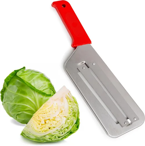 Vista 7 de Cuchillo de repollo de acero inoxidable para cortar y triturar, dos cuchillas afiladas, mango de plástico negro, ideal para chucrut y ensalada de col