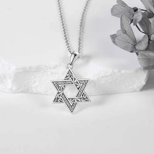 Vista 4 de URONE Collar de plata de ley 925 con dije de estrella de David con estrella de David, joyería judía, regalos para hombres y mujeres, Plata
