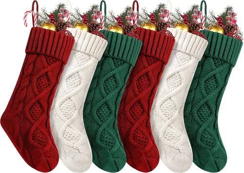 Vista 19 de Fesciory Calcetines de Navidad, paquete de 6 calcetines de punto grandes de 18 pulgadas y decoración para fiestas familiares de Navidad, borgoña