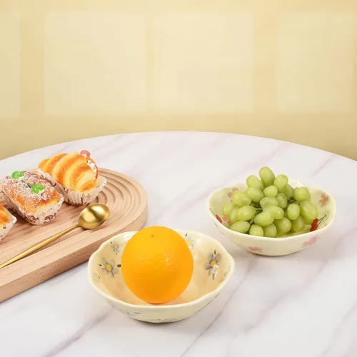 Vista 7 de Koythin - Cuencos para ensalada, lindos cuencos de cerámica con flores azules, cuenco de servir amarillo crema para pasta, cereal, fruta, sopa