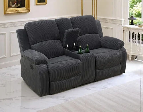 Vista 51 de Sofá reclinable manual moderno, sofá reclinable de cuero de 3 plazas, sofá reclinable de sala de estar, sofá con portavasos y mesa abatible