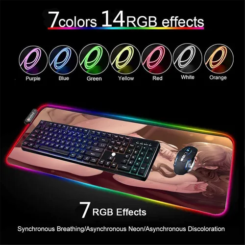 Vista 3 de Mouse Pads Sexy Anime Girl Mousepad Gamer Led RGB Mause Pad Game Mats Computer Accessories Desk Mat Deskmat Gaming XXL 31.49 inch x12 inch
