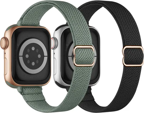 Vista 14 de 4 Pack Stretchy Solo Loop Compatible with Apple Watch Bands Women Men Negro/Rosa/Cactus/MilkTea
