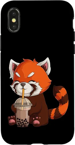 Vista 5 de Kawaii Red Panda Drinking Boba Bubble Tea Japanese Anime Case for iPhone 17