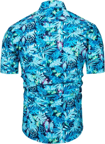 Vista 2 de TUNEVUSE Camisa hawaiana de manga corta con botones y estampado floral para hombre, 100% algodón