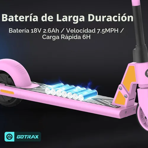 Vista 8 de Gotrax Electric Scooter for Kids 6-12, Max 3.75 Mile & 7.5Mph,Thumb Control Rosa claro