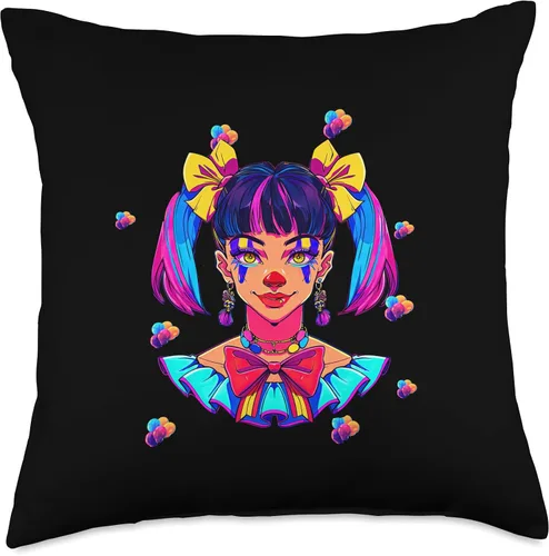 Vista 4 de Cute Streetwear synthwave 80s 90s retro anime girls clown Throw Pillow