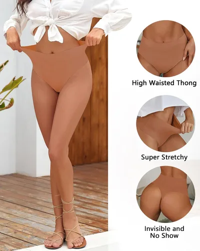 Vista 6 de Tangas de cintura alta transpirables que no se ven para mujer, ropa interior sin costuras, paquete de 4