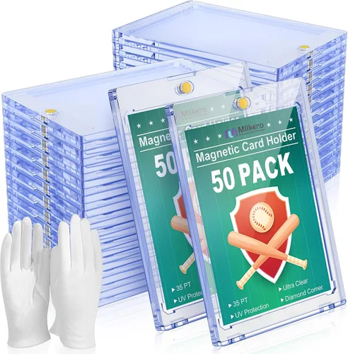 Vista 8 de Tarjetero magnético de 5 quilates, soporte para tarjetas comerciales de 35 puntos, protección U-V Protectores de tarjetas de plástico duro