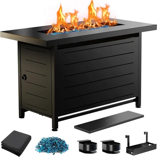 Vista 9 de Ciays Protector de viento de vidrio de 28 pulgadas / 32 pulgadas para fogata de propano, se adapta a mesa de gas de acero de 50,000 BTU, funciona