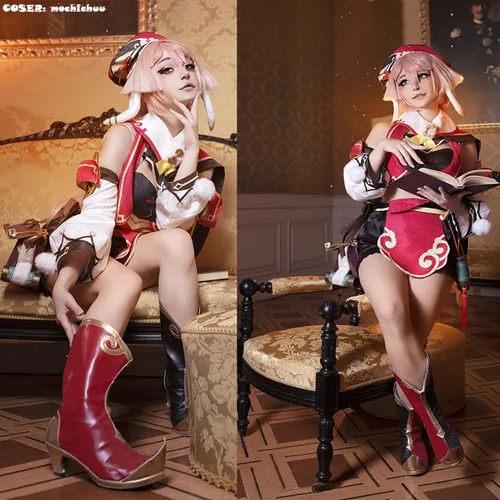 Vista 2 de Cosfun Genshin Impact Yanfei - Disfraz de cosplay Jacquard versión C00480