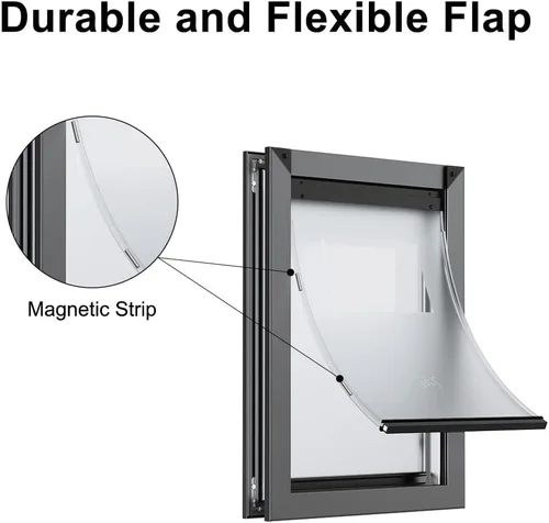 Vista 4 de Rescumascer - Puerta grande de aluminio para perro, puerta para perros con dos paneles de bloqueo deslizantes, puerta para mascotas para perros