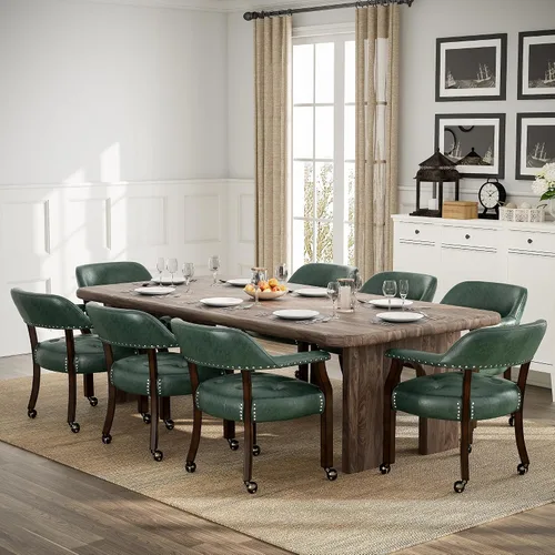 Vista 8 de Juego de 2 sillas de comedor con ruedas, poliuretano gris antiguo Gris (Antique Grey)