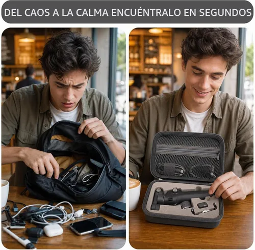 Vista 8 de Comecase Osmo Mobile 8/7P - Funda compatible con DJI OM 8/OM 7 Pro/7 Gimbal Stabilizer, bolsa de viaje con bolsillo de malla y acolchado de esponja