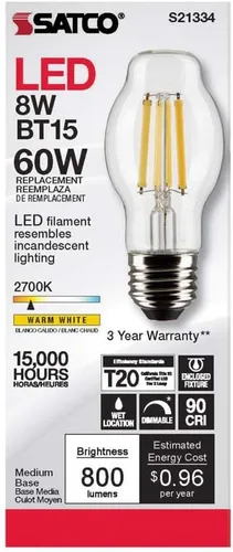Vista 4 de Satco 6Pk 8w BT15 LED 2700K base mediana regulable - 60w equiv