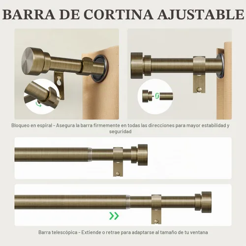 Vista 8 de Oneach Barras de cortina resistentes para ventanas de 28 a 48 pulgadas, barra de cortina de bronce antiguo de 1 pulgada, barra de longitud ajustable