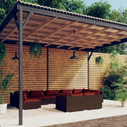Vista 74 de Sofá de 3 plazas con cojines de ratán de poliéster marrón, juego de muebles de patio al aire libre con 3 sofás centrales para patio trasero, jardín