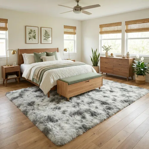 Vista 11 de Alfombra suave y esponjosa para dormitorio, alfombra de felpa lanuda de 7 x 10, alfombra antideslizante y mullida para sala de estar, habitación
