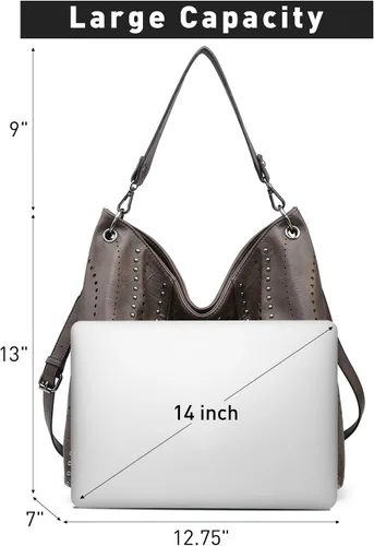 Vista 4 de Bolso de hombro grande Hobo para mujer con tachuelas de piel vegana