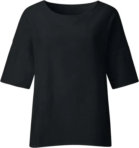Vista 4 de Ceboyel Camisas de algodón y lino para mujer, con estampado de diente de león, blusa de manga 34, estilo bohemio, ropa 2023