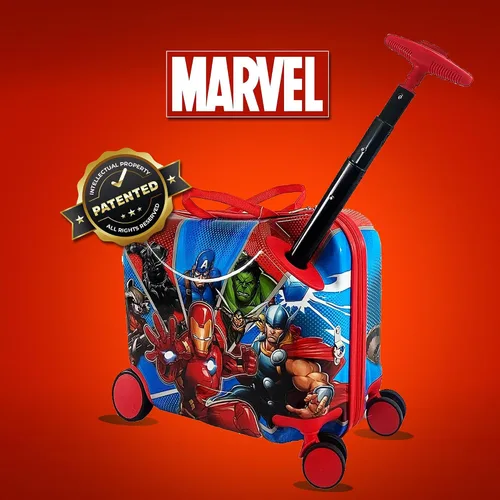 Vista 2 de Fast Forward Marvel Heroes Ride on Suitcase for Kids, 18'' Suitcase with Seat for Kids, Cute Lightweight Kids Travel Suitcase Trolley