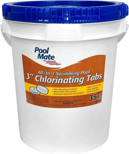 Vista 11 de Pool Mate Piscina todo en 1 de 4 libras con pestañas de cloro de 3 pulgadas, tabletas de cloro de 3 pulgadas, desinfectante, clarificador, inhibidor