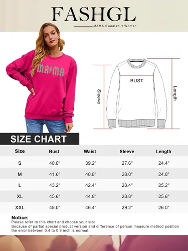 Vista 6 de FASHGL Sudadera de manga larga con estampado de letras para mamá, camiseta suelta de moda para mamá