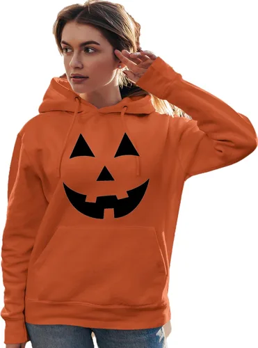 Vista 2 de Go All Out Jack O Lantern Pumpkin Face Halloween Divertida sudadera con capucha para hombre y mujer Naranja