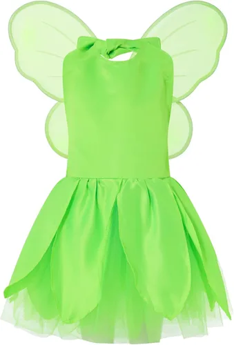 Vista 5 de Disfraz de princesa Tinkerbell para niñas pequeñas, disfraz de Halloween, disfraz de hada, mini vestido de cosplay con alas