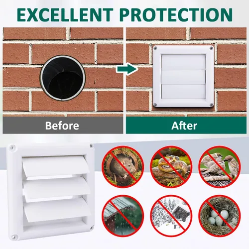 Vista 5 de Cubierta de ventilación con rejillas de 4 pulgadas para evitar que las aves aniden piezas de repuesto para secadora exterior, cubierta