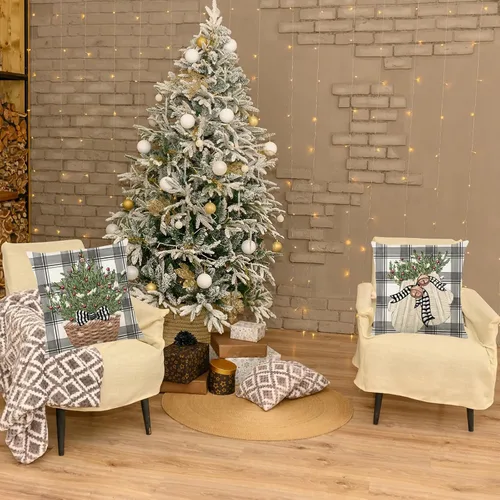 Vista 5 de ONFAON Decoraciones de Navidad - Fundas de almohada de Navidad 18x18, juego de 4, decoración navideña para sofá, sofá cama, cojín, decoraciones