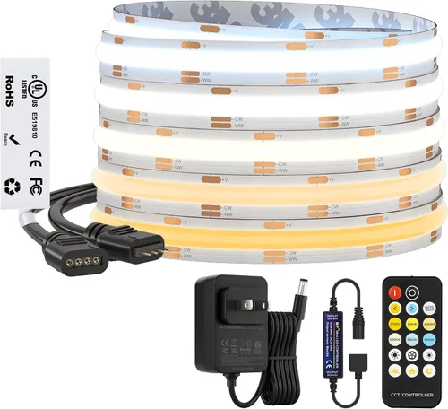 Vista 12 de BTF-LIGHTING - Tira de luz LED COB blanca sintonizable de 3000K-6000K con control remoto RF, CRI 90+ DC12V 16.4 pies regulable CCT ultra brillante